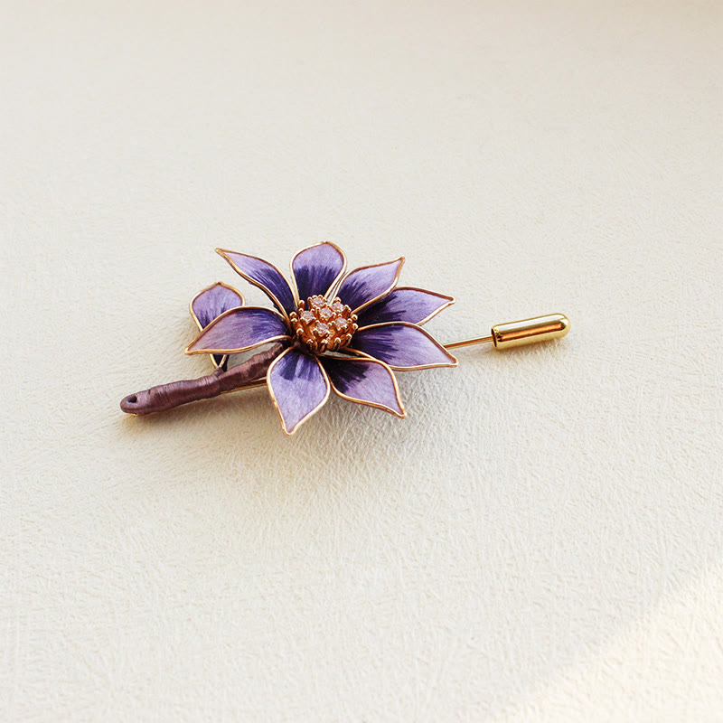 Buddha Stones Handcrafted Silk Art Velvet Flower Purple Flower Brooch - image 1