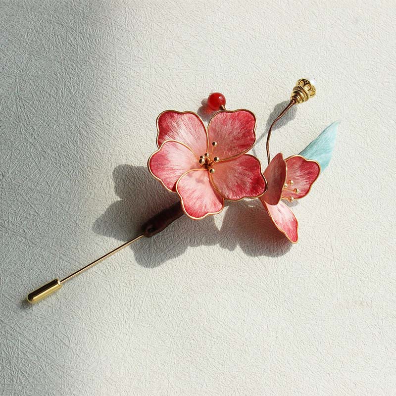 Buddha Stones Handcrafted Silk Art Velvet Flower Red Flower Brooch - Red Flower About 6*12cm - image 0