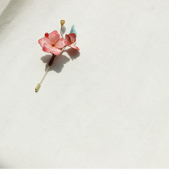 Buddha Stones Handcrafted Silk Art Velvet Flower Red Flower Brooch - image 2