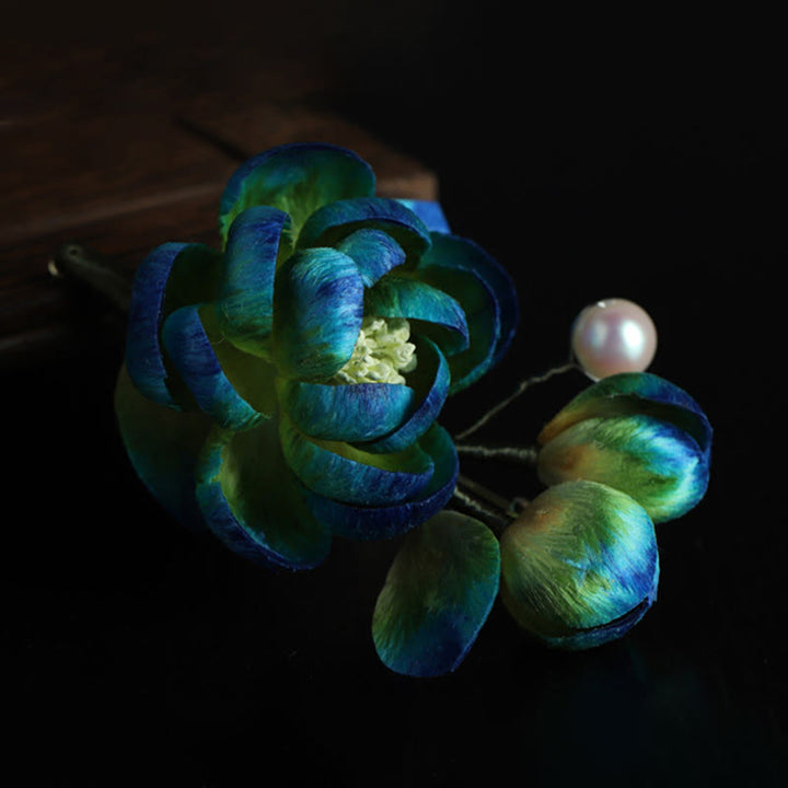 Buddha Stones Handmade Silk Art Velvet Camellia Blessing Protection Brooch - image 8