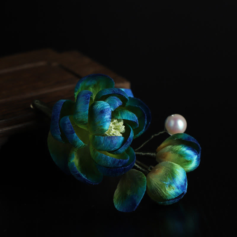 Buddha Stones Handmade Silk Art Velvet Camellia Blessing Protection Brooch - image 7