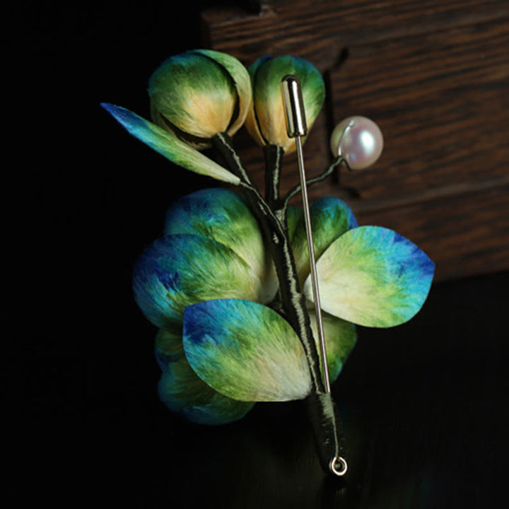 Buddha Stones Handmade Silk Art Velvet Camellia Blessing Protection Brooch - image 11