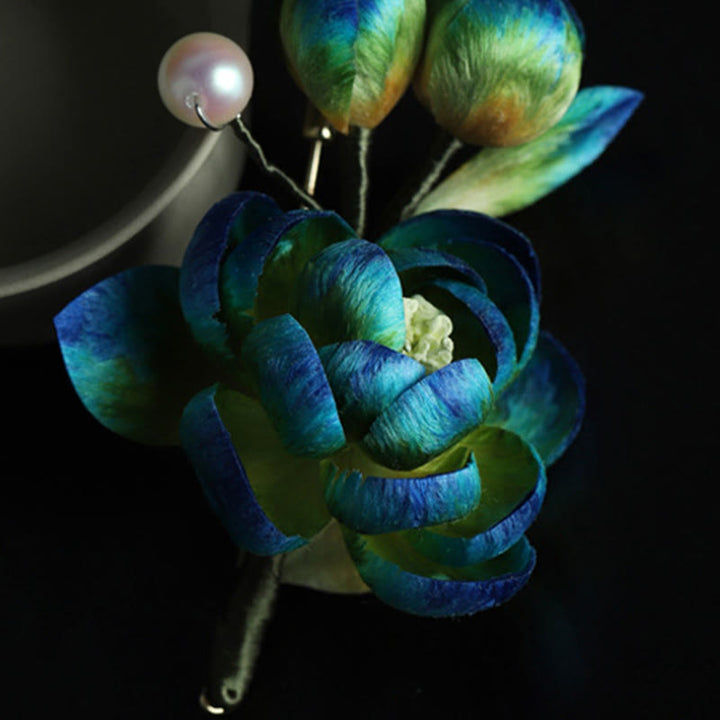 Buddha Stones Handmade Silk Art Velvet Camellia Blessing Protection Brooch - image 5