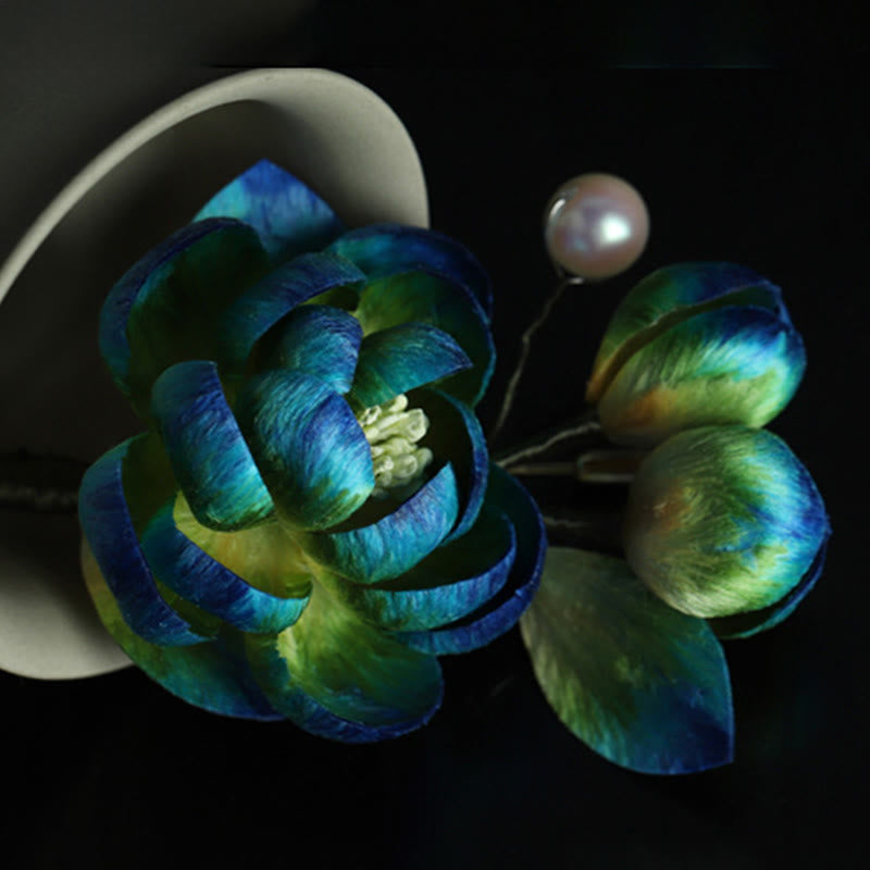 Buddha Stones Handmade Silk Art Velvet Camellia Blessing Protection Brooch - image 4