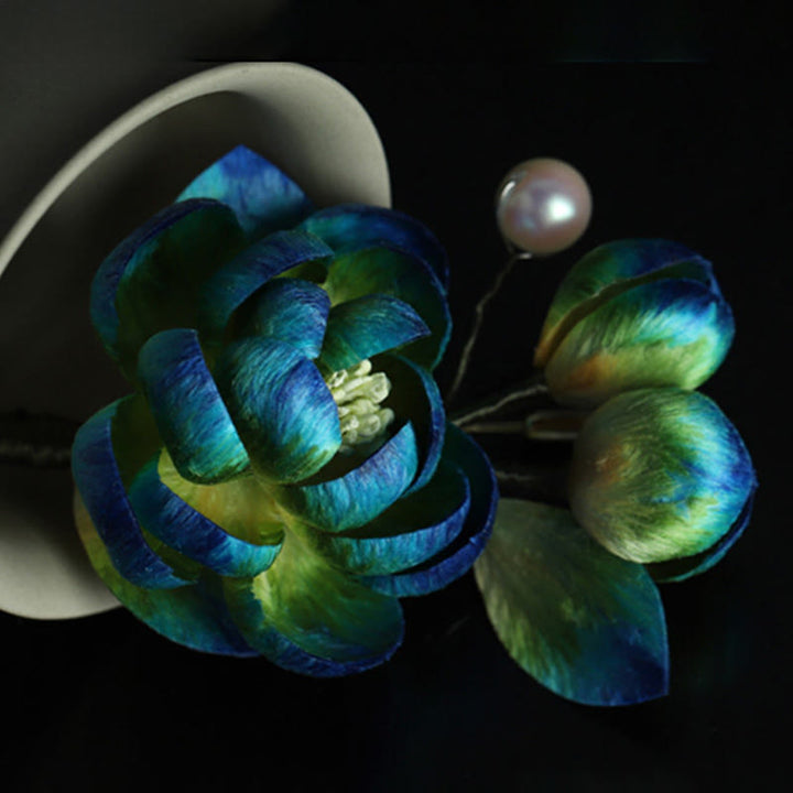 Buddha Stones Handmade Silk Art Velvet Camellia Blessing Protection Brooch - image 4