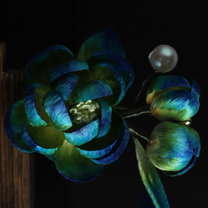 Buddha Stones Handmade Silk Art Velvet Camellia Blessing Protection Brooch - image 10
