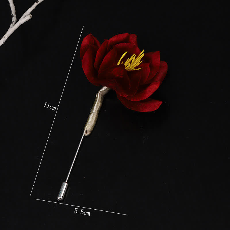 Buddha Stones Cultural Heritage Handcrafted Silk Art Red Camellia Blessing Sincerity Brooch - image 3