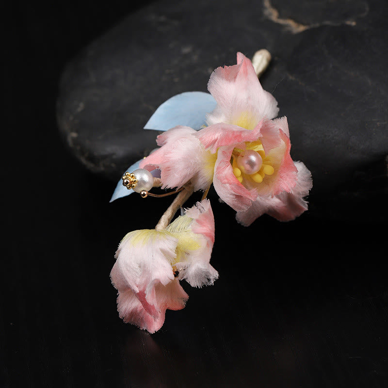 Buddha Stones Handcrafted Silk Art Pink Iris Flower Protection Brooch - image 2