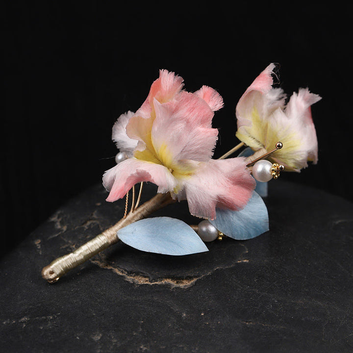 Buddha Stones Handcrafted Silk Art Pink Iris Flower Protection Brooch - Pink Iris About 7cm - image 0