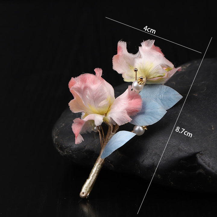 Buddha Stones Handcrafted Silk Art Pink Iris Flower Protection Brooch - image 10