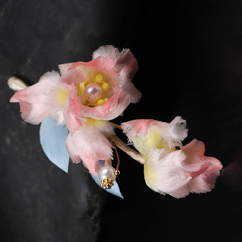 Buddha Stones Handcrafted Silk Art Pink Iris Flower Protection Brooch - image 7