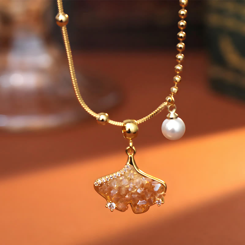 Buddha Stones Champagne Citrine Copper Pearl Properity Protection Necklace Pendant - image 1