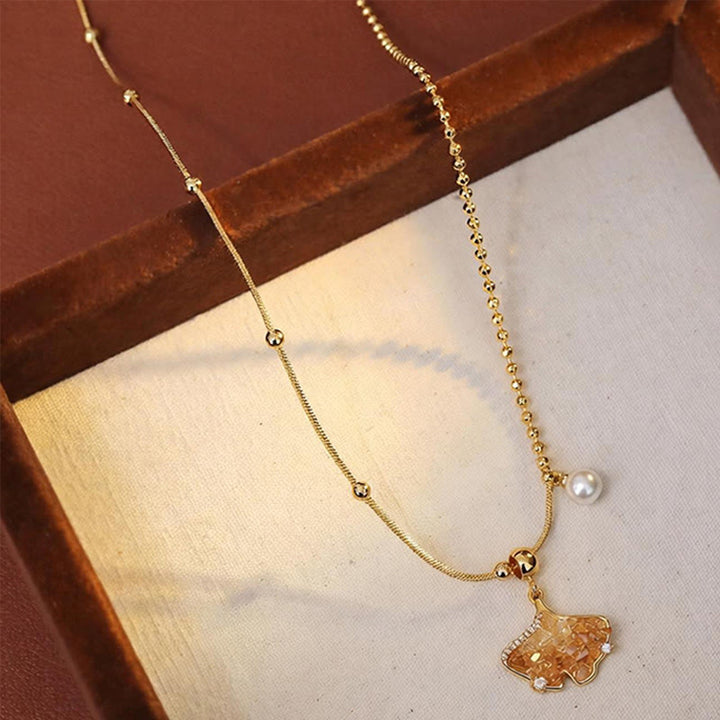 Buddha Stones Champagne Citrine Copper Pearl Properity Protection Necklace Pendant - image 3