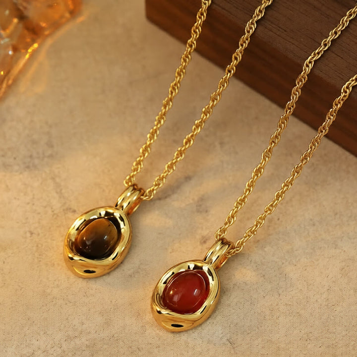 Buddha Stones Tiger Eye Red Agate Copper Plated Gold Chain Properity Necklace Pendant - image 7