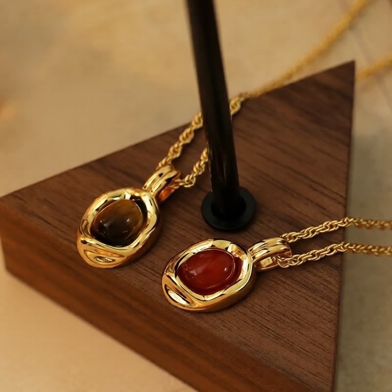 Buddha Stones Tiger Eye Red Agate Copper Plated Gold Chain Properity Necklace Pendant - image 6