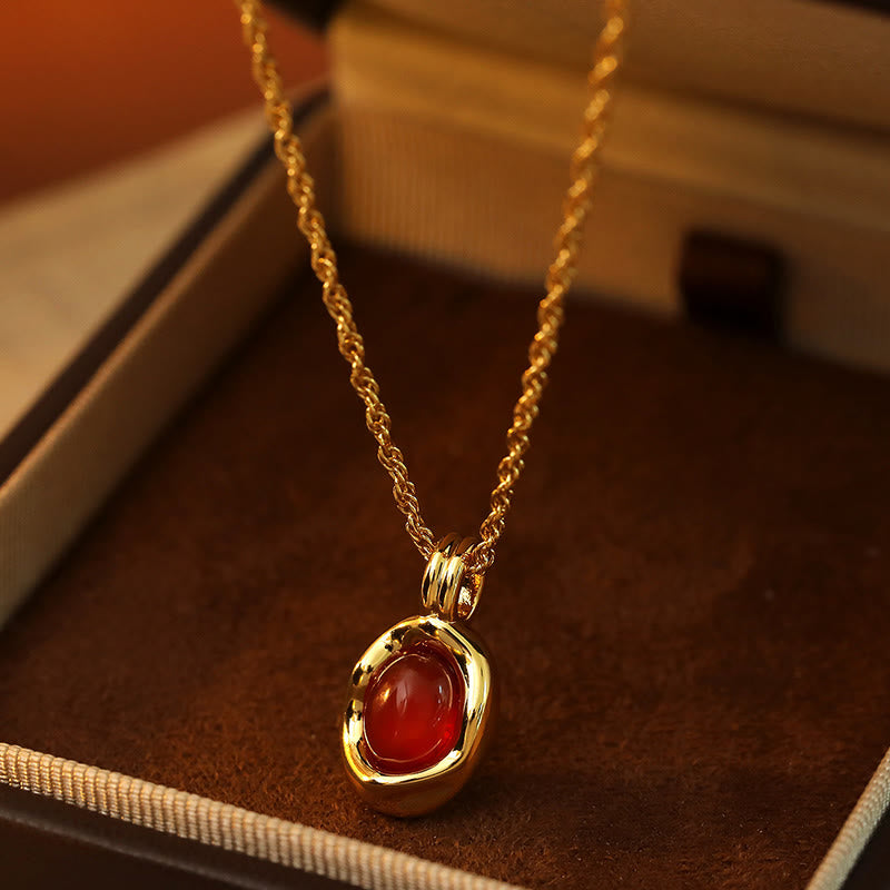 Buddha Stones Tiger Eye Red Agate Copper Plated Gold Chain Properity Necklace Pendant - Red Agate(Size: About 1.9*1.2*0.6cm) - image 4