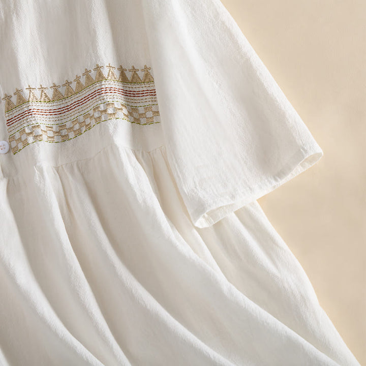 Buddha Stones Embroidery Geometry Half Sleeve Women's Midi Dress With Pockets - image 6