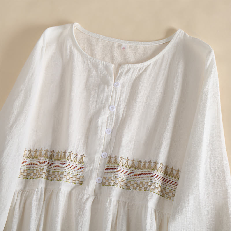 Buddha Stones Embroidery Geometry Half Sleeve Women's Midi Dress With Pockets - image 3