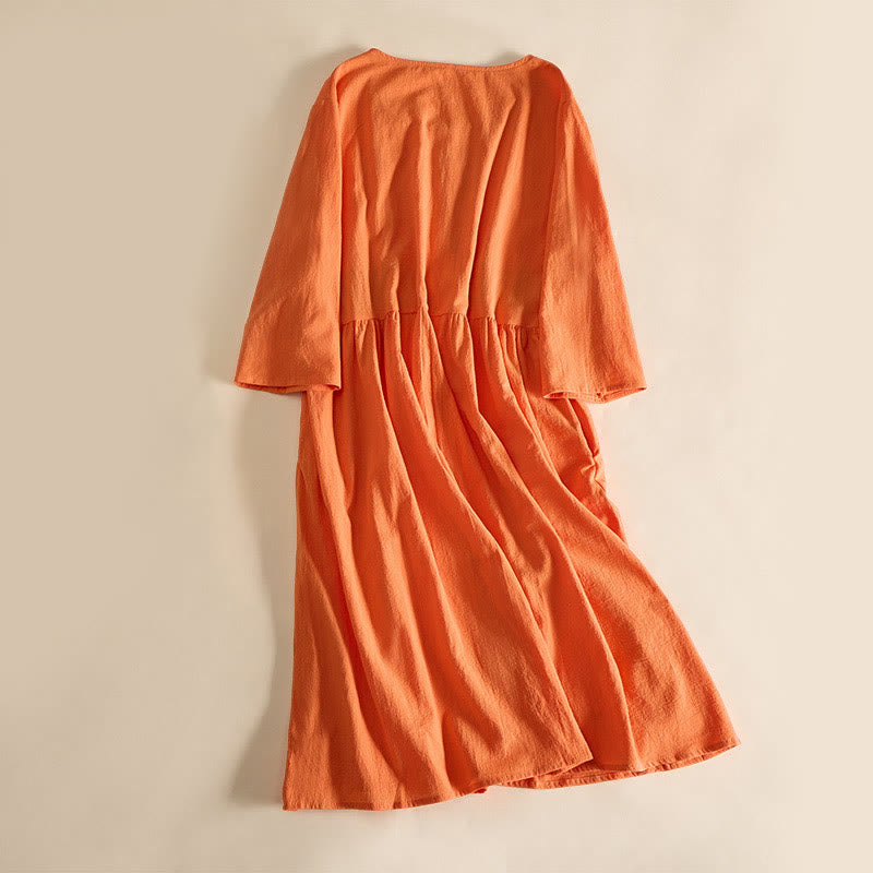 Buddha Stones Embroidery Geometry Half Sleeve Women's Midi Dress With Pockets - image 10