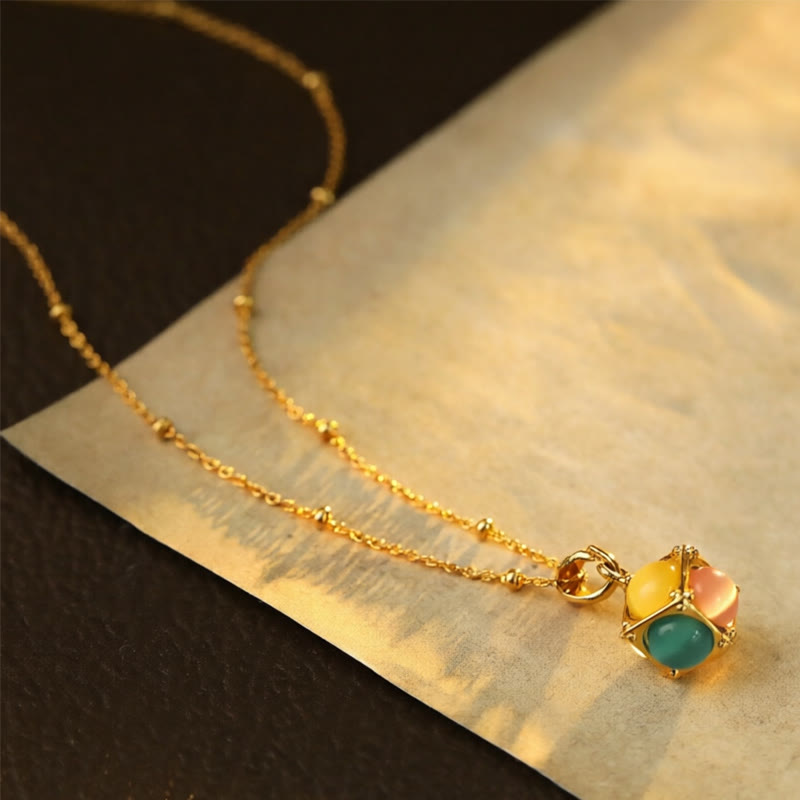 Buddha Stones Multicolored Cat's Eye Inlaid Design Cube Protection Necklace Pendant - Colorful Cat's Eye - image 0