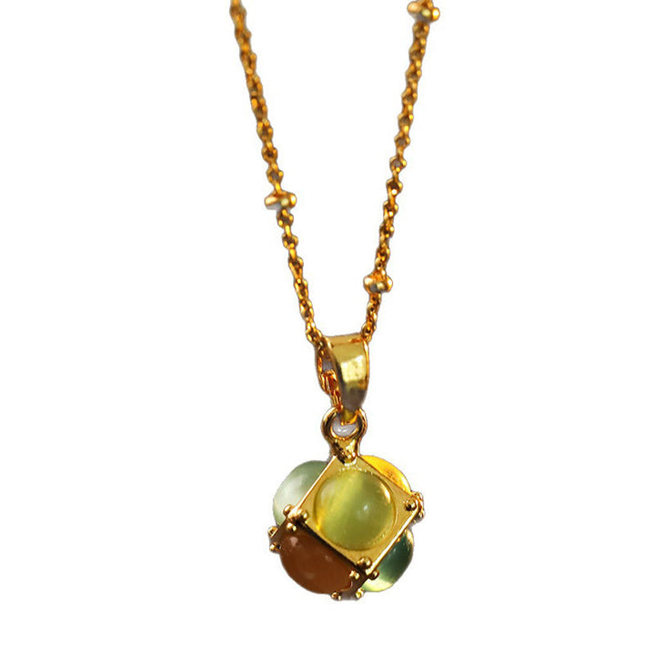 Buddha Stones Multicolored Cat's Eye Inlaid Design Cube Protection Necklace Pendant - image 5
