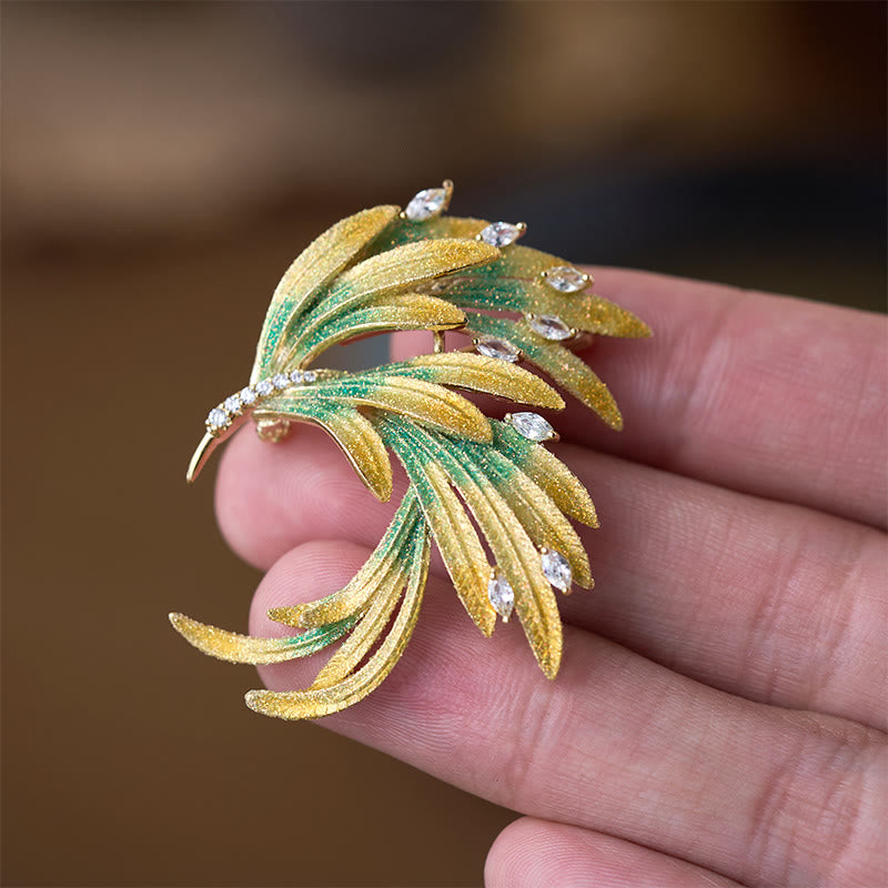 Buddha Stones Phoenix Feather Strength Copper Brooch - image 2