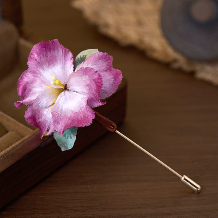 Buddha Stones Handcrafted Silk Art Velvet Flower Iris Flower Brooch - image 1