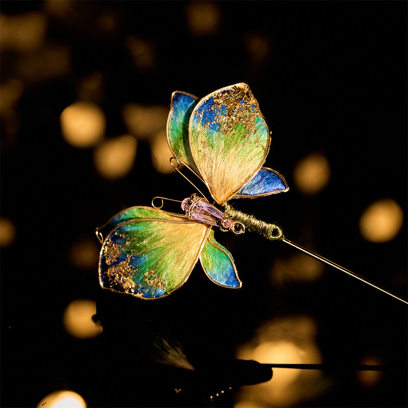 Buddha Stones Handcrafted Silk Art Velvet Flower Blue Green Gradient Butterfly Brooch - Blue Green Gradient Butterfly About 7cm - image 0