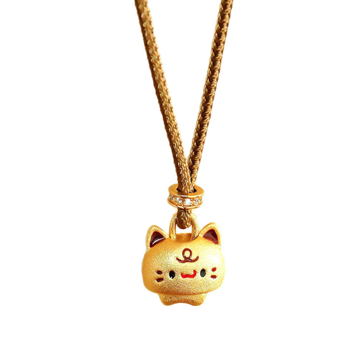 Buddha Stones Cute Cat Copper Plated Gold Adjustable Braided Rope Protection Necklace Pendant - image 6