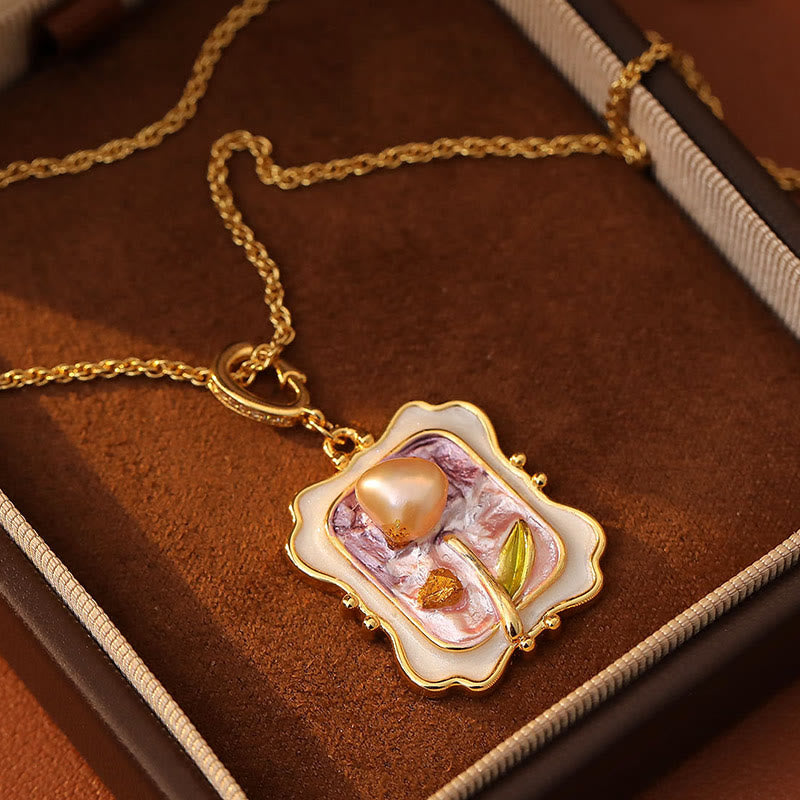 Buddha Stones Flower Oil Painting Pearl Copper Healing Necklace Pendant - image 1