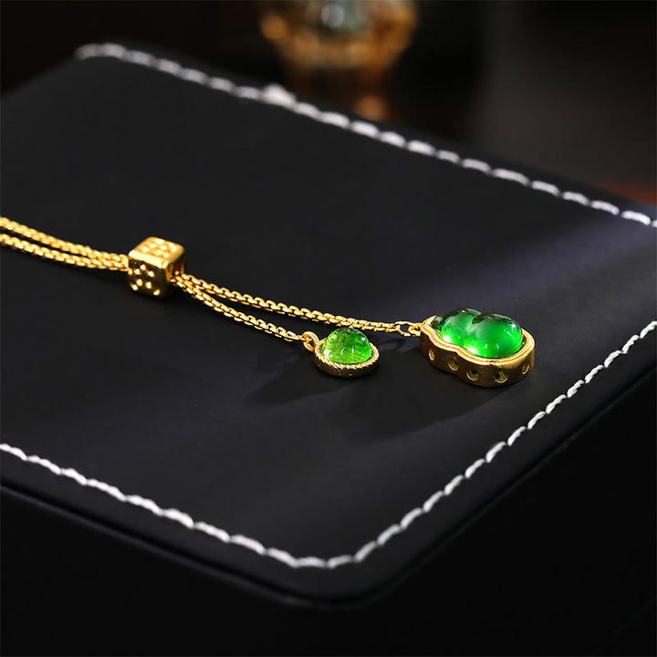 Buddha Stones Gourd Green Agate Copper Inlaid Design Luck Necklace Pendant - image 3
