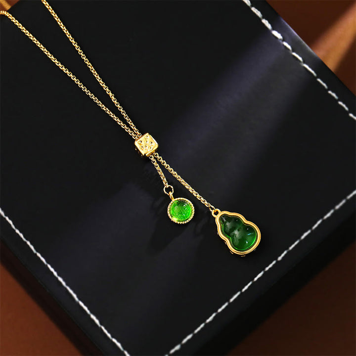 Buddha Stones Gourd Green Agate Copper Inlaid Design Luck Necklace Pendant - image 0