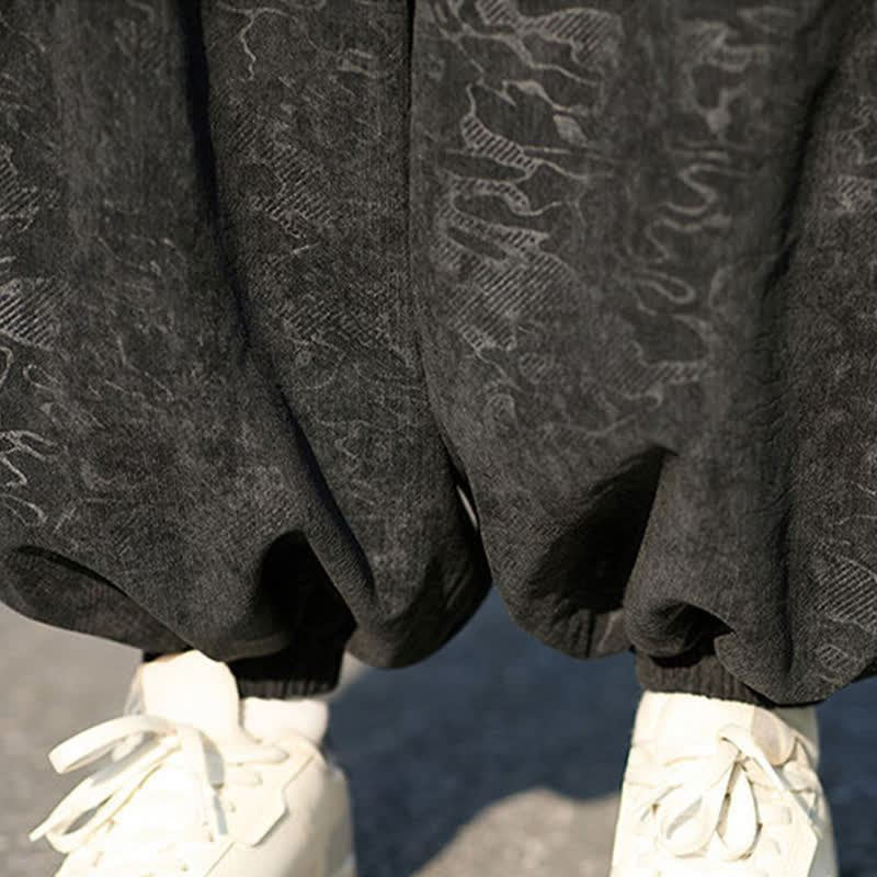 Buddha Stones Black Jacquard Drawstring Elastic Cuff Men's Harem Pants With Pockets  - image 9