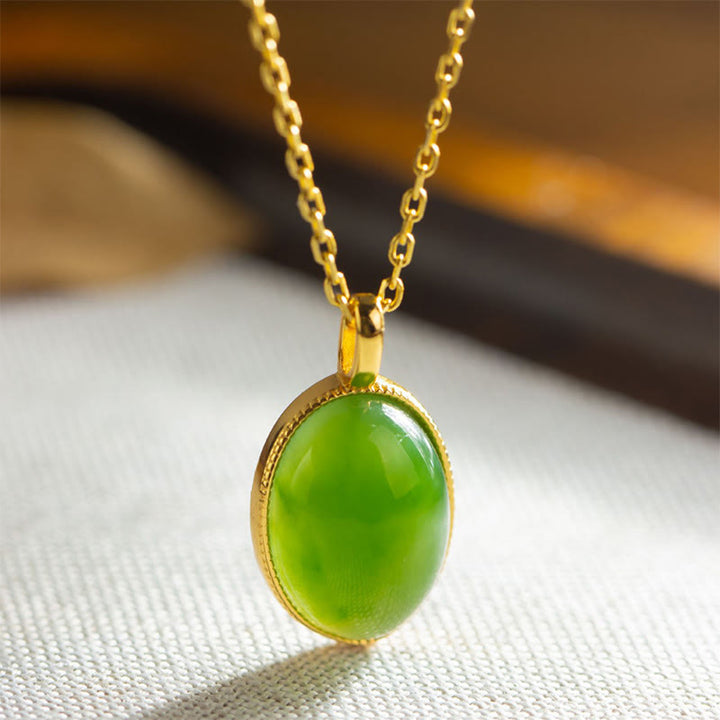 Buddha Stones 925 Sterling Silver Natural Hetian Jade Round Design Prosperity Necklace Pendant - image 2