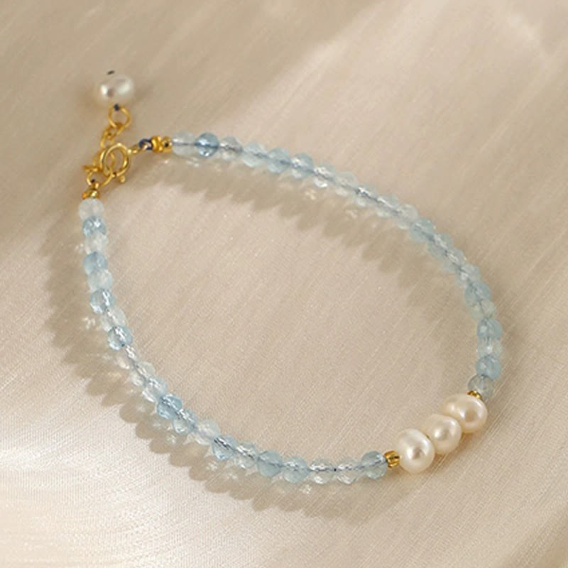 Buddha Stones Natural Aquamarine Fine 4mm Bead Pearl Serenity Bracelet - Aquamarine Pearl(Wrist Circumference: 13-18cm) - image 6