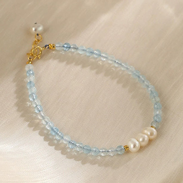 Buddha Stones Natural Aquamarine Fine 4mm Bead Pearl Serenity Bracelet - Aquamarine Pearl(Wrist Circumference: 13-18cm) - image 6