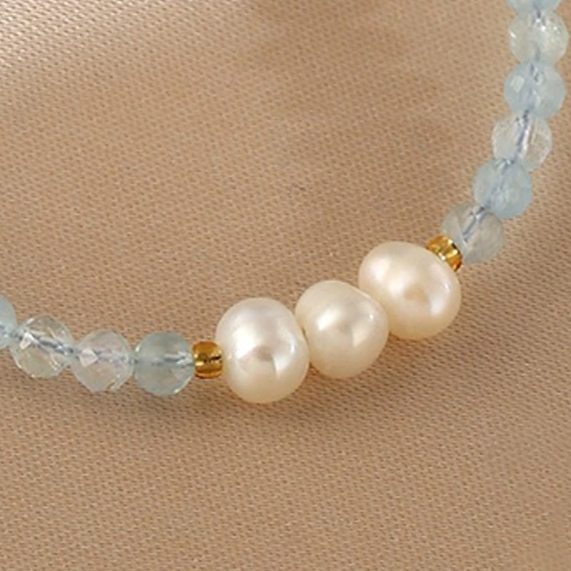 Buddha Stones Natural Aquamarine Fine 4mm Bead Pearl Serenity Bracelet - image 12