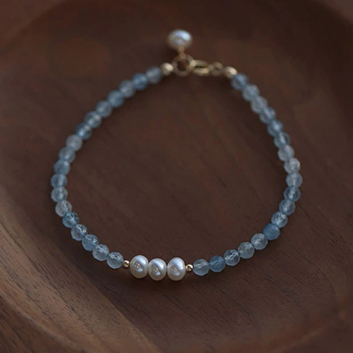 Buddha Stones Natural Aquamarine Fine 4mm Bead Pearl Serenity Bracelet - image 7