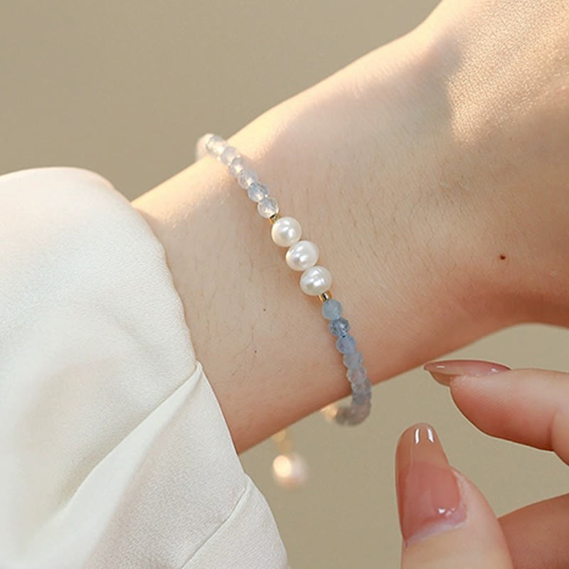 Buddha Stones Natural Aquamarine Fine 4mm Bead Pearl Serenity Bracelet - image 8