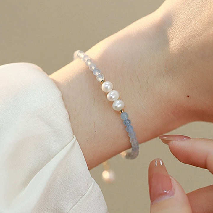 Buddha Stones Natural Aquamarine Fine 4mm Bead Pearl Serenity Bracelet - image 8