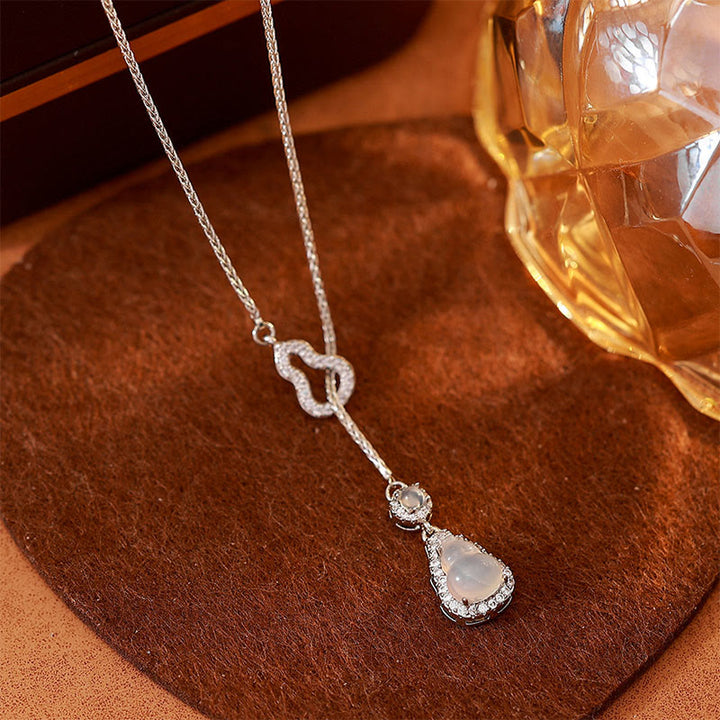 Buddha Stones Double Gourd Chalcedony Copper Positive Necklace Pendant - image 4