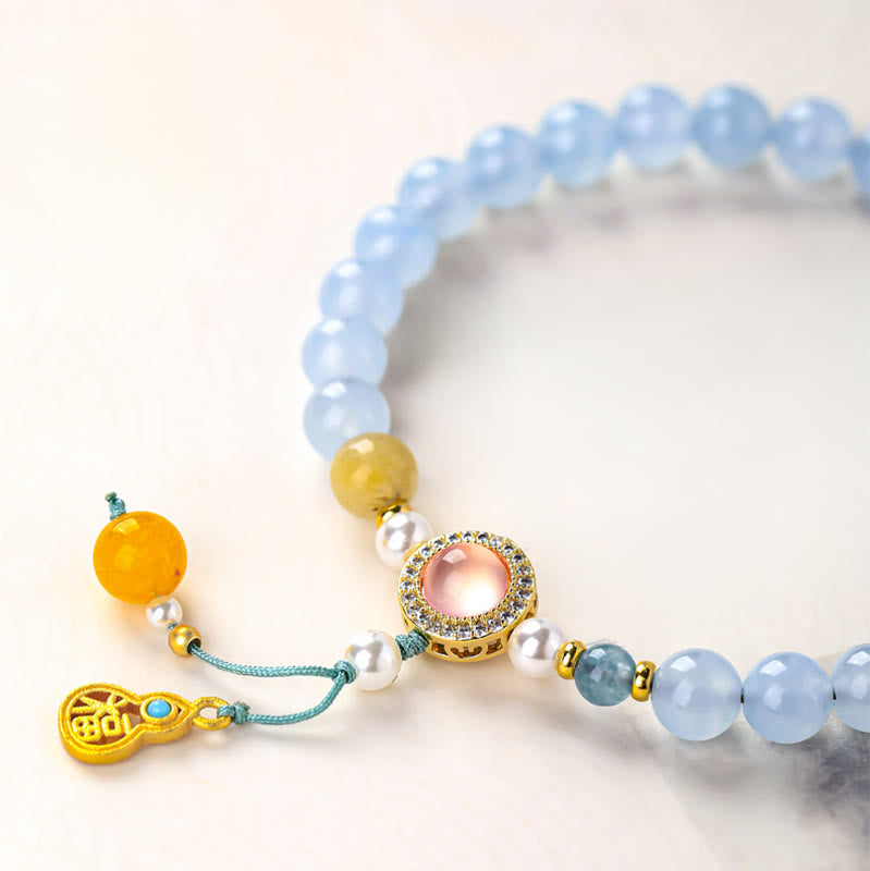 Buddha Stones Blue Chalcedony Fu Character Cat Paw Healing Bracelet - image 7