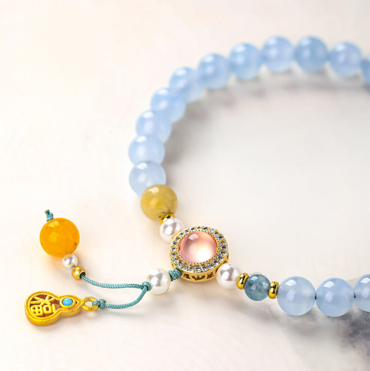 Buddha Stones Blue Chalcedony Fu Character Cat Paw Healing Bracelet - image 7