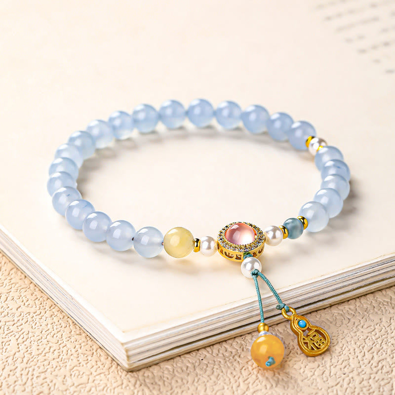 Buddha Stones Blue Chalcedony Fu Character Cat Paw Healing Bracelet - Fu Character(Wrist Circumference: 14-15cm) - image 4
