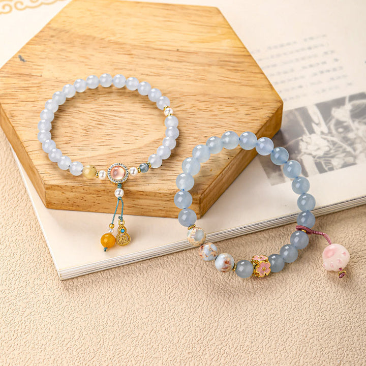 Buddha Stones Blue Chalcedony Fu Character Cat Paw Healing Bracelet - image 5