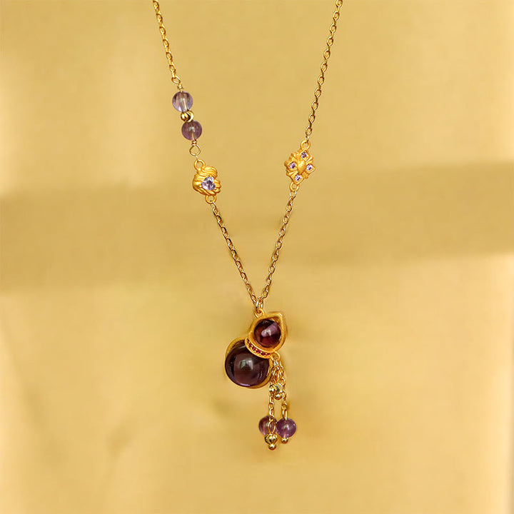 Buddha Stones Gourd Tassel Amethyst Copper Chain Meditation Necklace Pendant - image 5