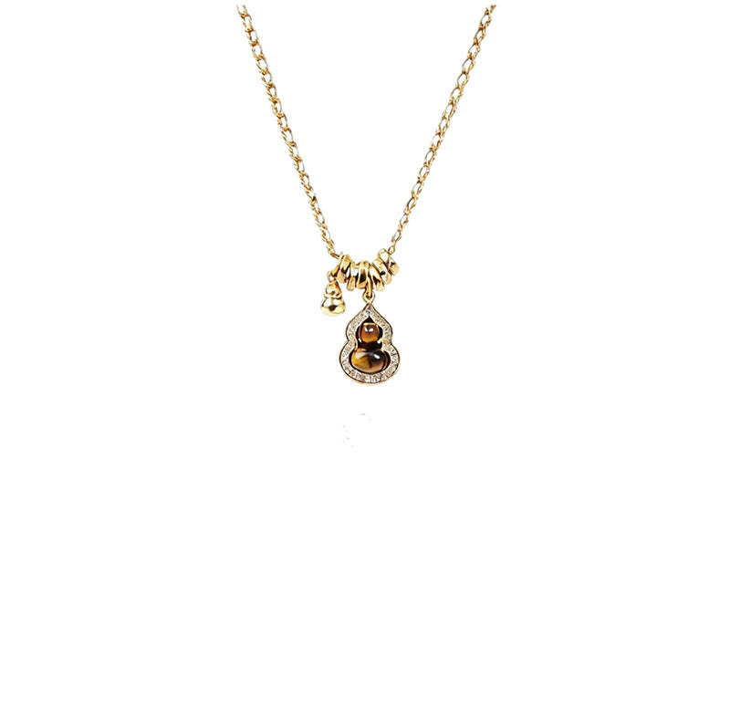 Buddha Stones Double Gourd Tiger Eye Copper Plated Gold Strength Necklace Pendant - image 5