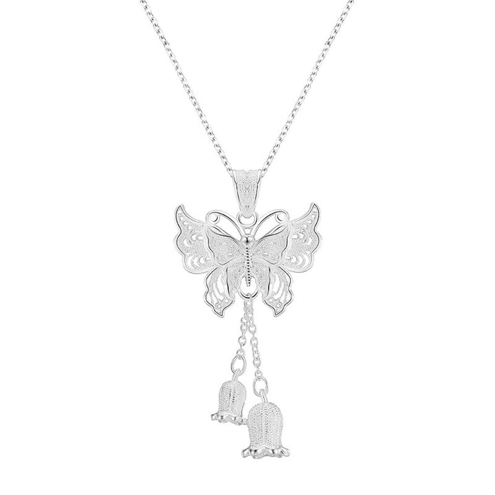 Buddha Stones 999 Sterling Silver Butterfly Lily Of The Valley Freedom Necklace Pendant - image 9