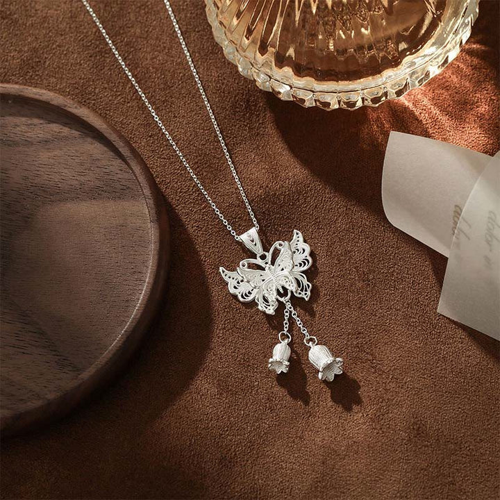 Buddha Stones 999 Sterling Silver Butterfly Lily Of The Valley Freedom Necklace Pendant - image 2