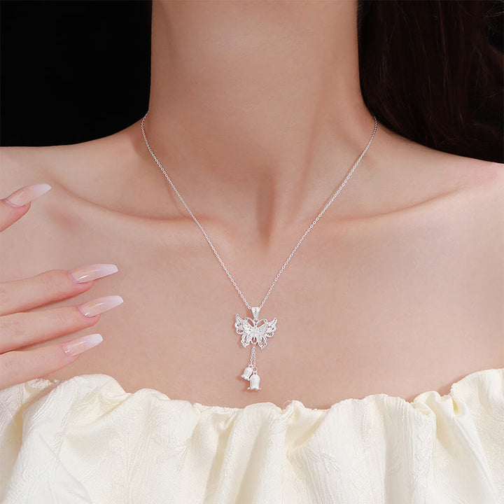 Buddha Stones 999 Sterling Silver Butterfly Lily Of The Valley Freedom Necklace Pendant - image 4